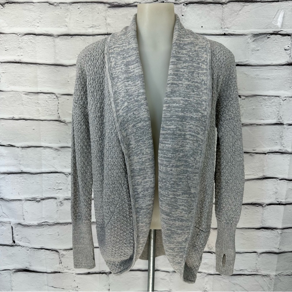 DAKINI Open Cardigan Sz S Thumb Grips Grips Wool Nylon Blend Gray Cable … - Picture 11 of 11
